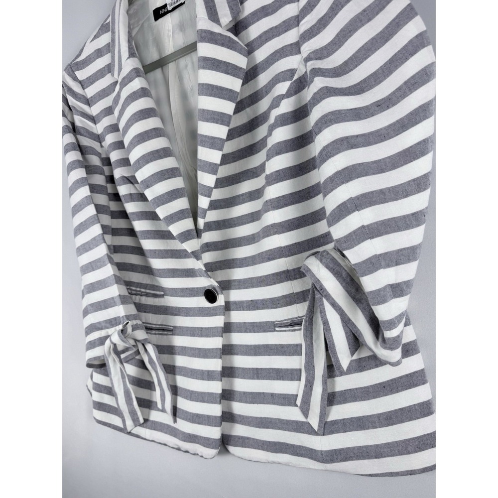 Nine West Womens 14 Dress Blazer Suit Set Grey White Stripe Linen Blend Tie Cuff - Picture 10 of 13